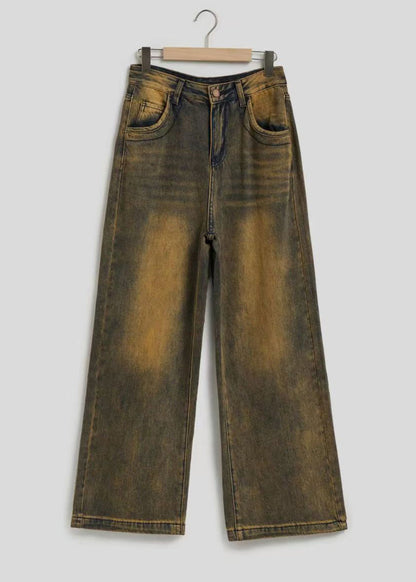 Patchwork High Waist Straight Denim Pants Fall