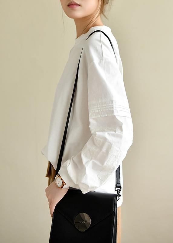 Patchworkwhite Long Sleeve Tops Cotton