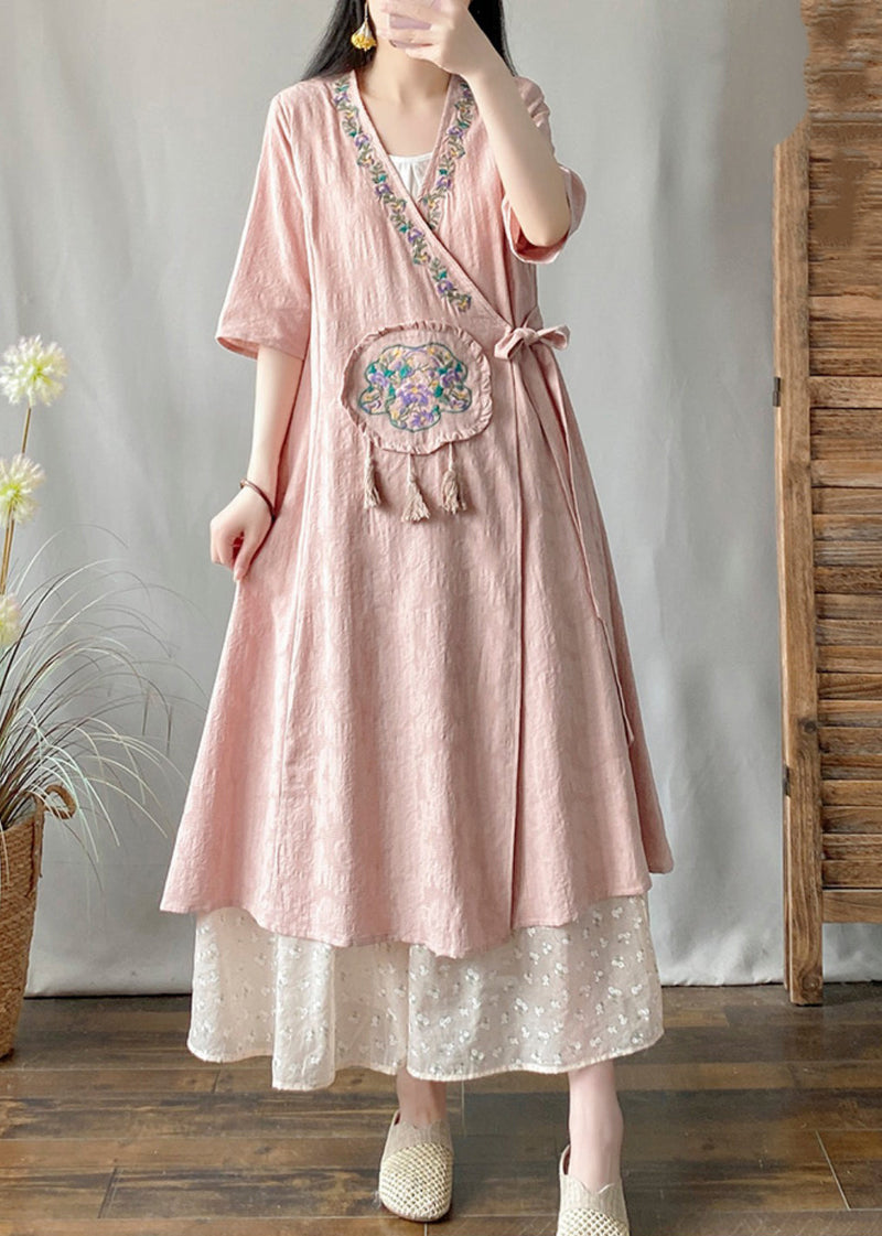 Pink Embroidered Tassel Long Cardigans Summer