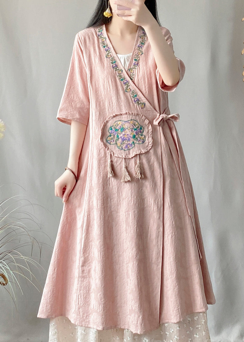 Pink Embroidered Tassel Long Cardigans Summer