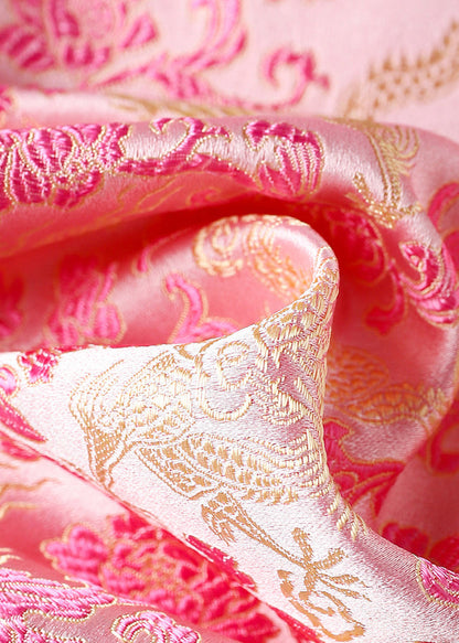 Pink Embroidered Button Patchwork Silk Waistcoat Sleeveless