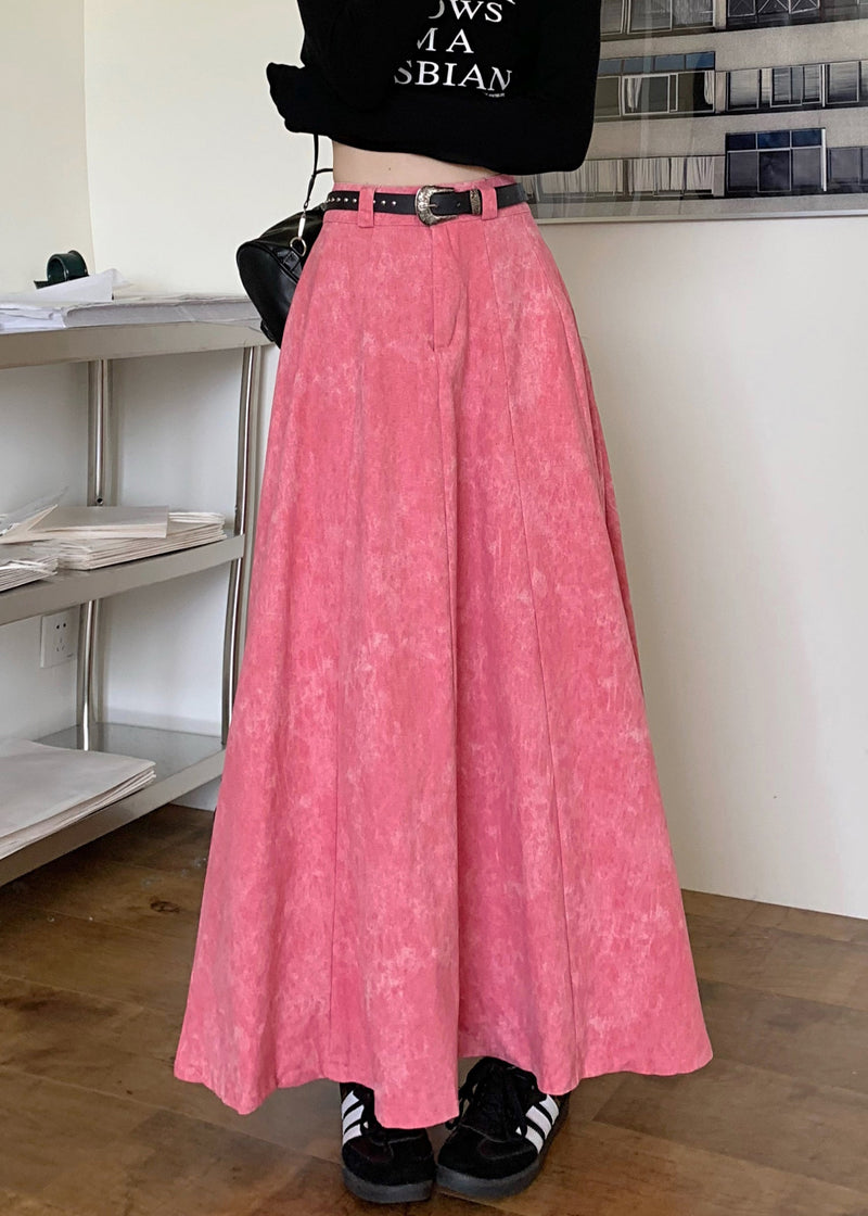 Pink High Waist Patchwork Cotton Maxi Skirts Spring