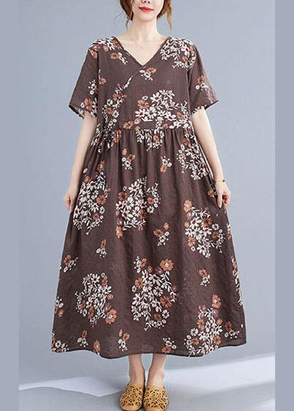 Pink Loose V Necktie Waist Summer Short Sleeve Dresses