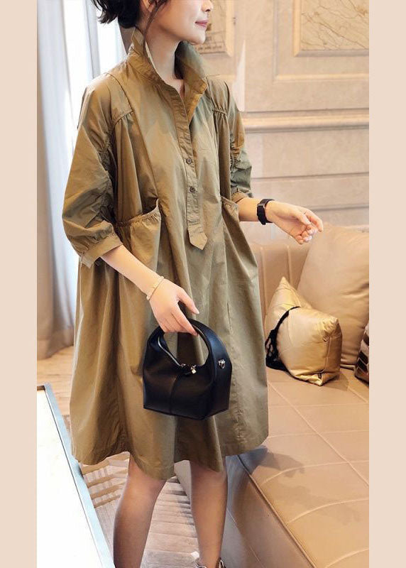 Purple Polka Dots Pockets Button Fall Half Sleeve Shirt Dress