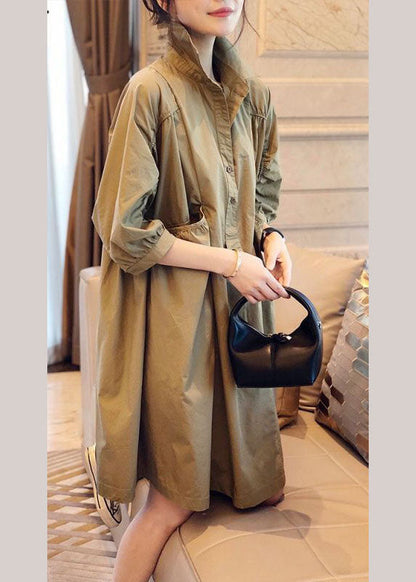 Pink Pockets Button Fall Half Sleeve Shirt Dress