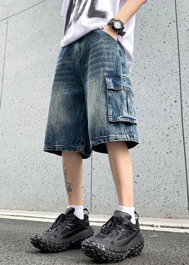 Pink Pockets Elastic Waist Denim Shorts Summer