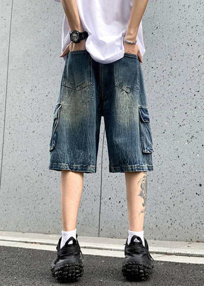 Pink Pockets Elastic Waist Denim Shorts Summer