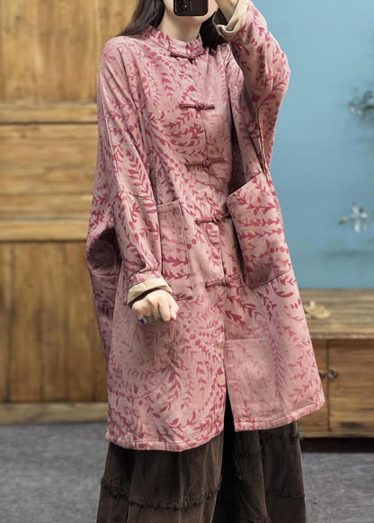 Pink Print Pockets Cotton Trench Spring