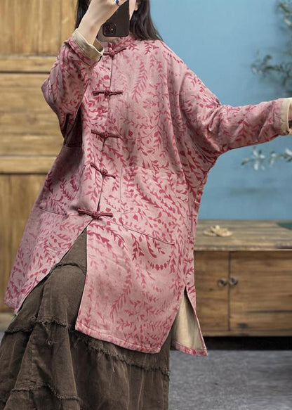 Pink Print Pockets Cotton Trench Spring