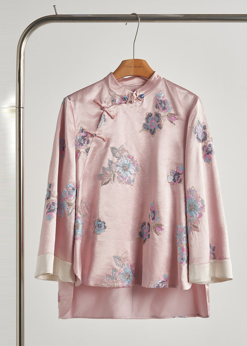 Pink Sequins Embroidered Silk Coats Fall