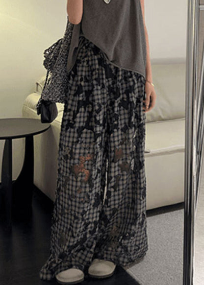 Plaid Hollow Out Patchwork Wide Leg Pants Spring