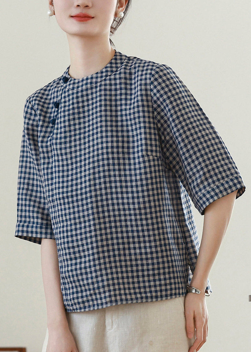 Plaid O-neck Top Short Sleeve