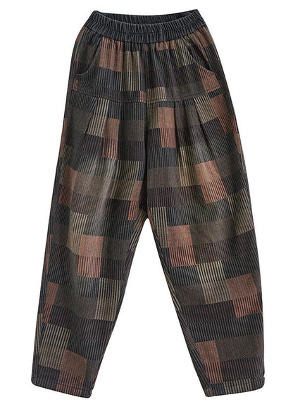 Plaid Patchwork High Waist Denim Harem Pants Summer