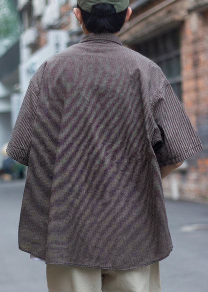Plaid Peter Pan Collar Pockets Cotton Shirts Summer