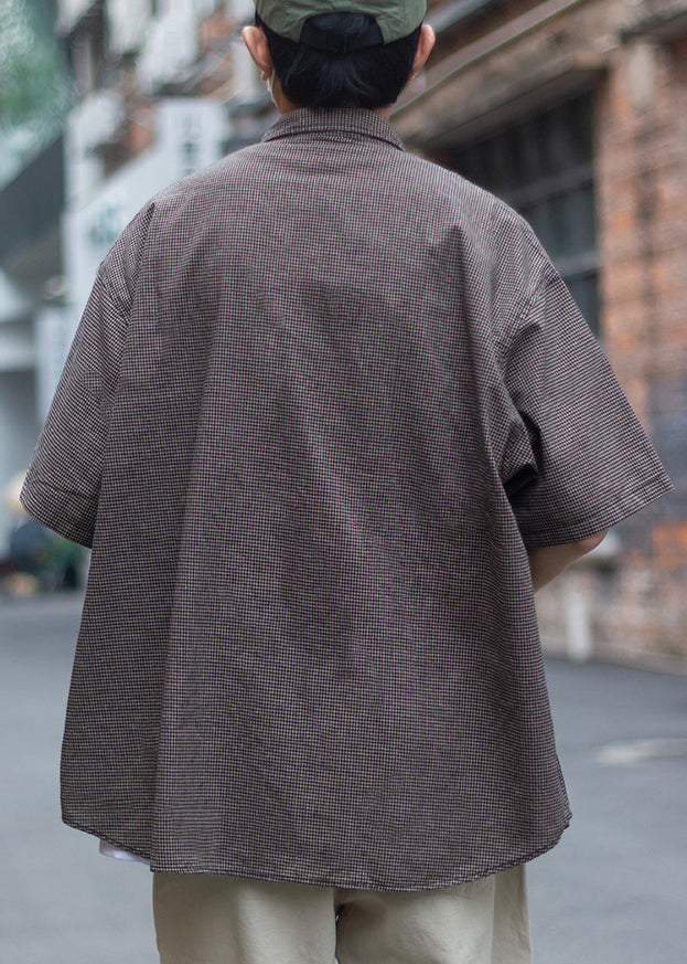 Plaid Peter Pan Collar Pockets Cotton Shirts Summer
