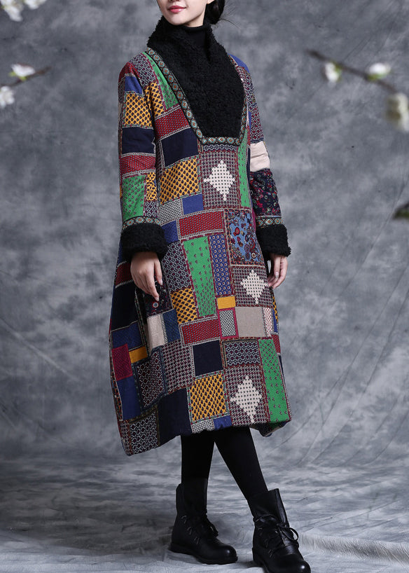 Plaid Print Patchwork Loose Pullover Fine Cotton Filled Spring
