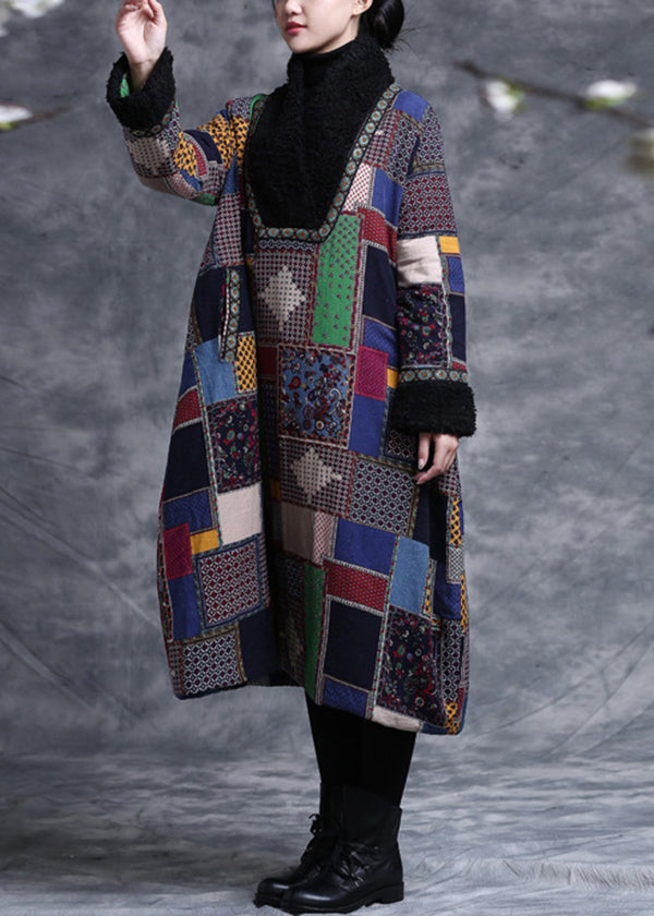 Plaid Print Patchwork Loose Pullover Fine Cotton Filled Spring