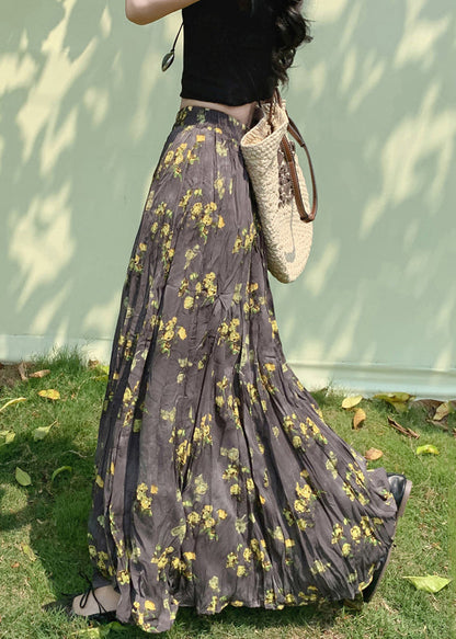 Print Wrinkled Elastic Waist Cotton Skirt Spring
