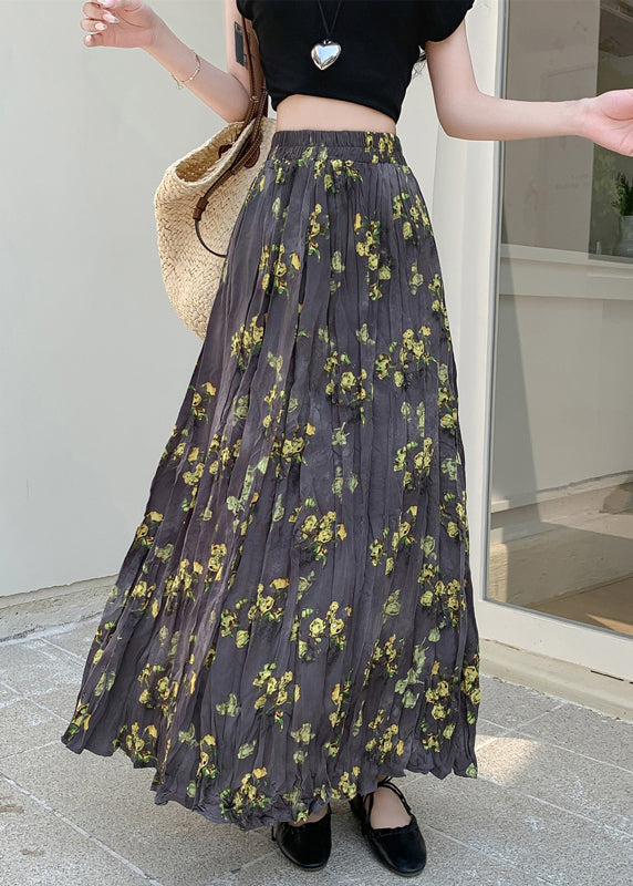 Print Wrinkled Elastic Waist Cotton Skirt Spring
