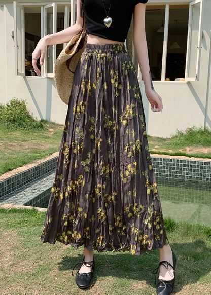 Print Wrinkled Elastic Waist Cotton Skirt Spring