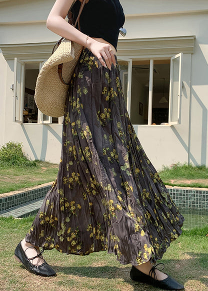 Print Wrinkled Elastic Waist Cotton Skirt Spring