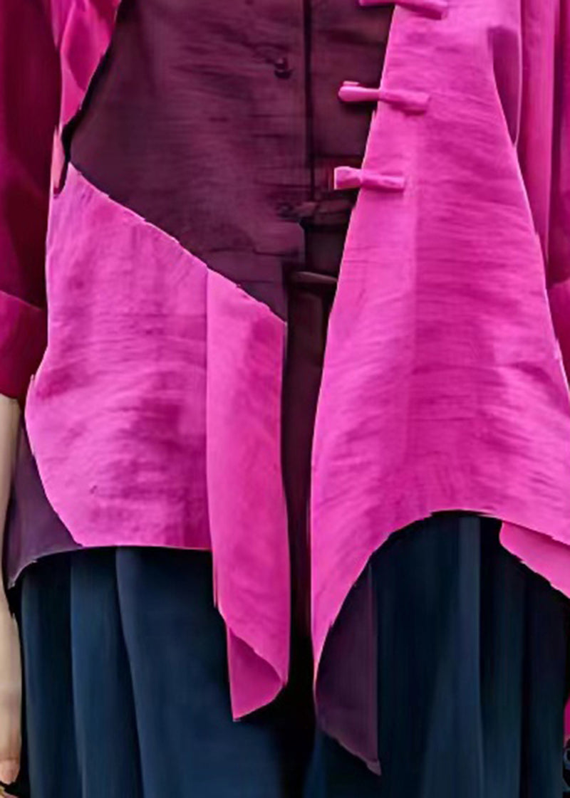 Purple Asymmetrical Patchwork Linen Shirt Top Summer