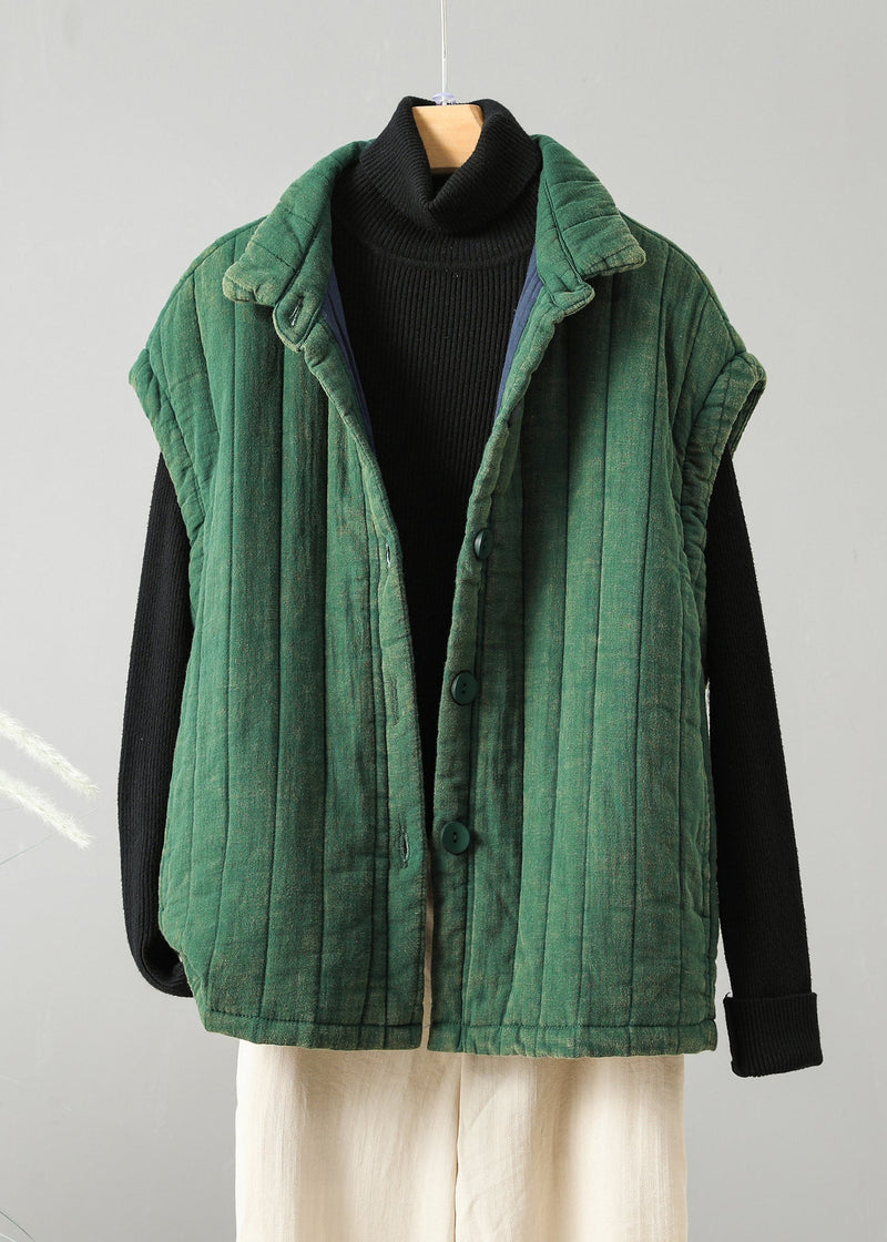Purple Button Patchwork Fine Cotton Filled Vest Sleeveless