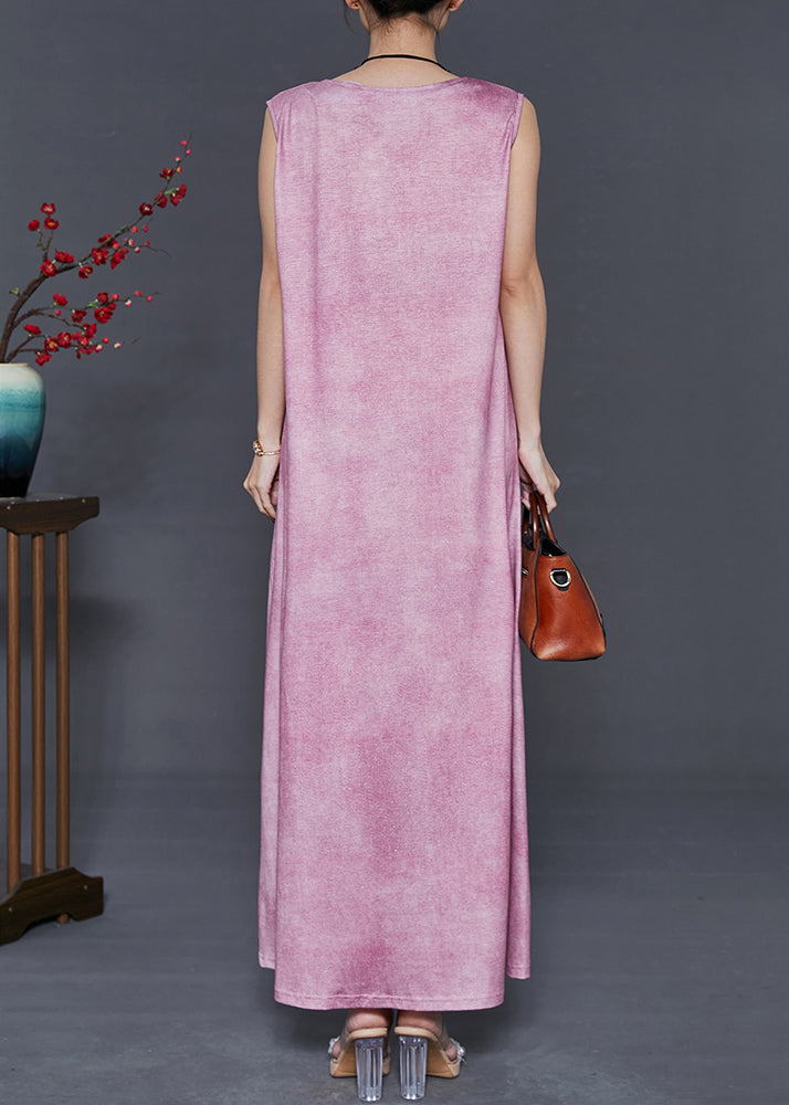Purple Embroidered Tie Dye Cotton Dress Sleeveless