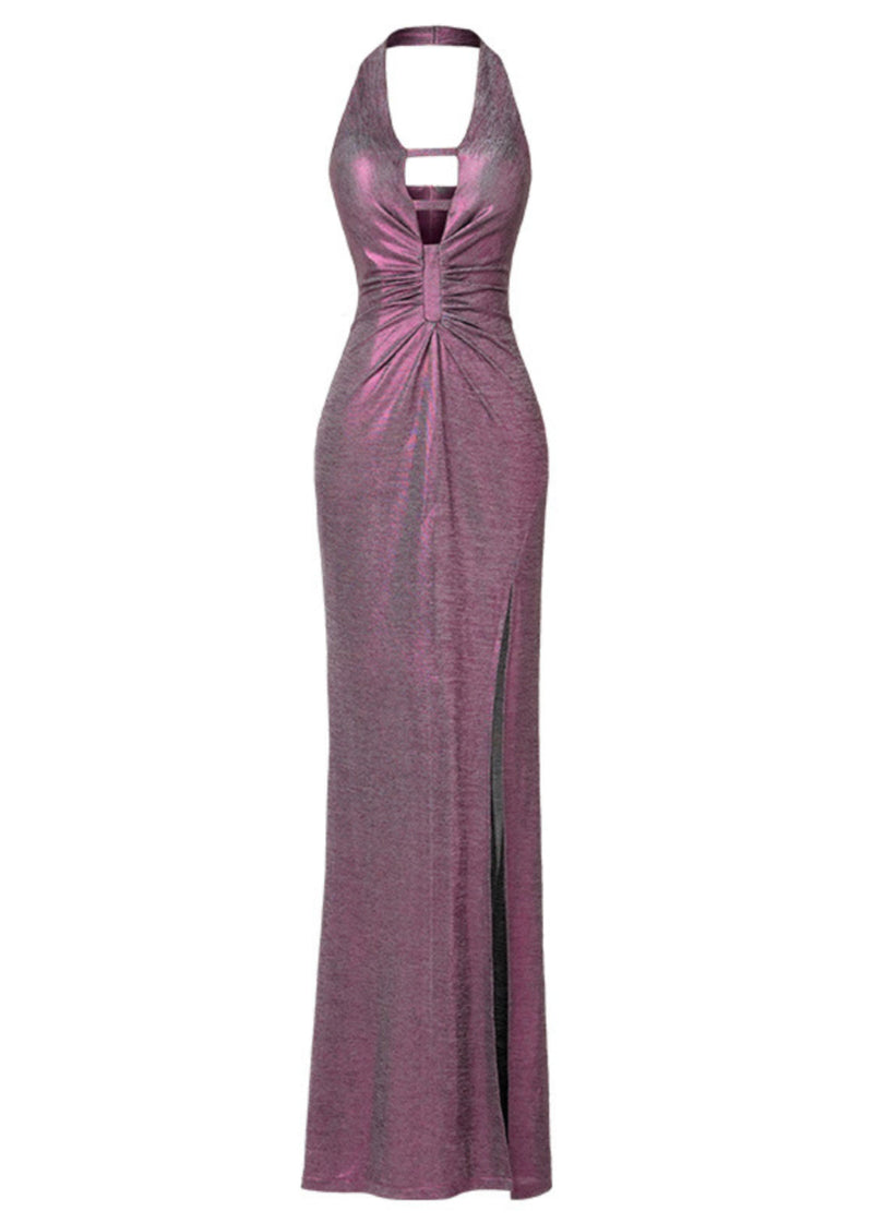 Purple Halter Side Open Party Dress Summer