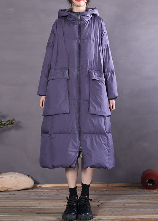 Purple Hooded Duck Down Coat Winter