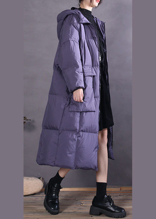 Purple Hooded Duck Down Coat Winter