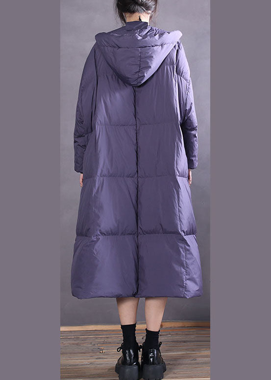 Purple Hooded Duck Down Coat Winter