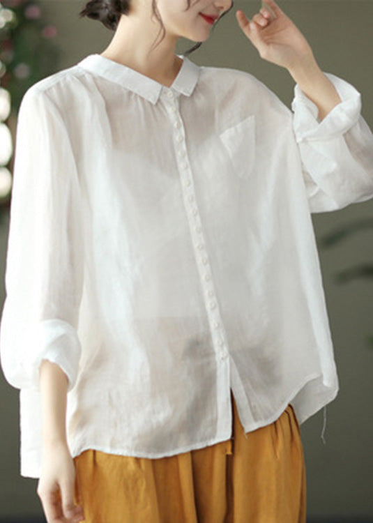 Purple Peter Pan Collar Button Linen Shirt Long Sleeve
