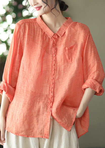 Vintage Purple Peter Pan Collar Button Linen Shirt Long Sleeve