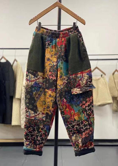 Purple Pockets Patchwork Fine Cotton Filled Pants Fall