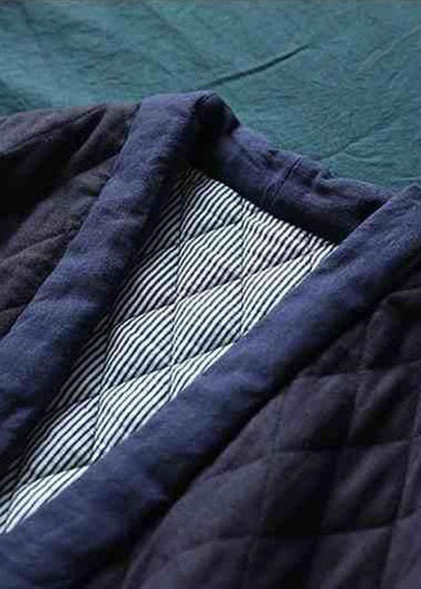 Purple V Neck Patchwork Print Fine Cotton Filled Parkas Winter