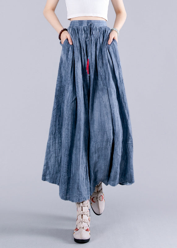 Purple Wrinkled Pockets Tie Dye Linen Skirts Spring