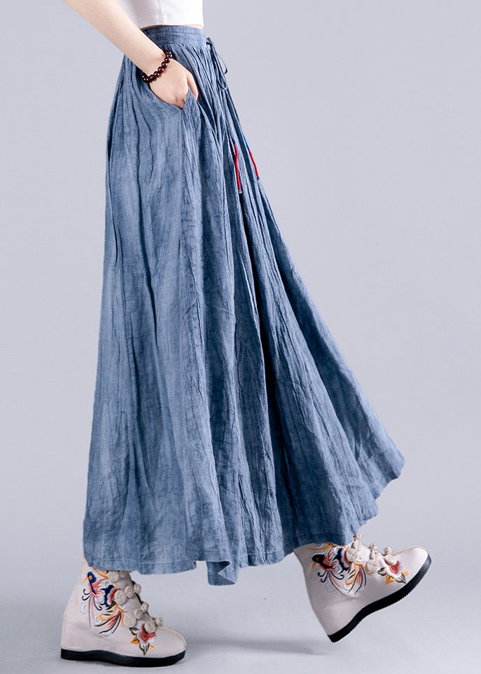 Purple Wrinkled Pockets Tie Dye Linen Skirts Spring