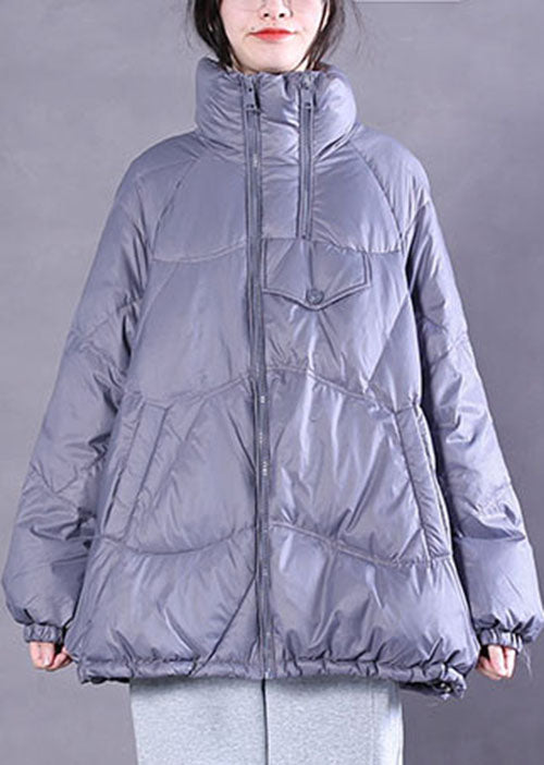 Purple Zip Up Drawstring Duck Down Puffer Jacket Winter