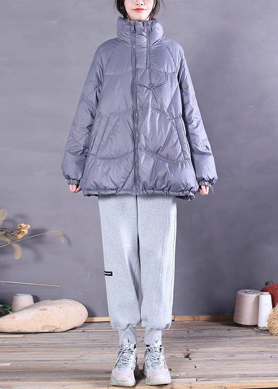 Purple Zip Up Drawstring Duck Down Puffer Jacket Winter