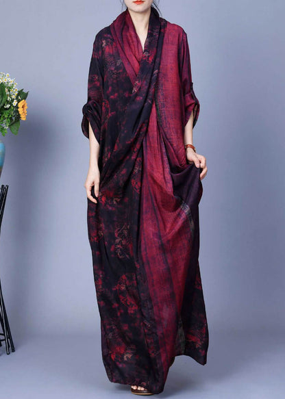 Red Asymmetrical Back Side Open Silk Cotton Dress Spring