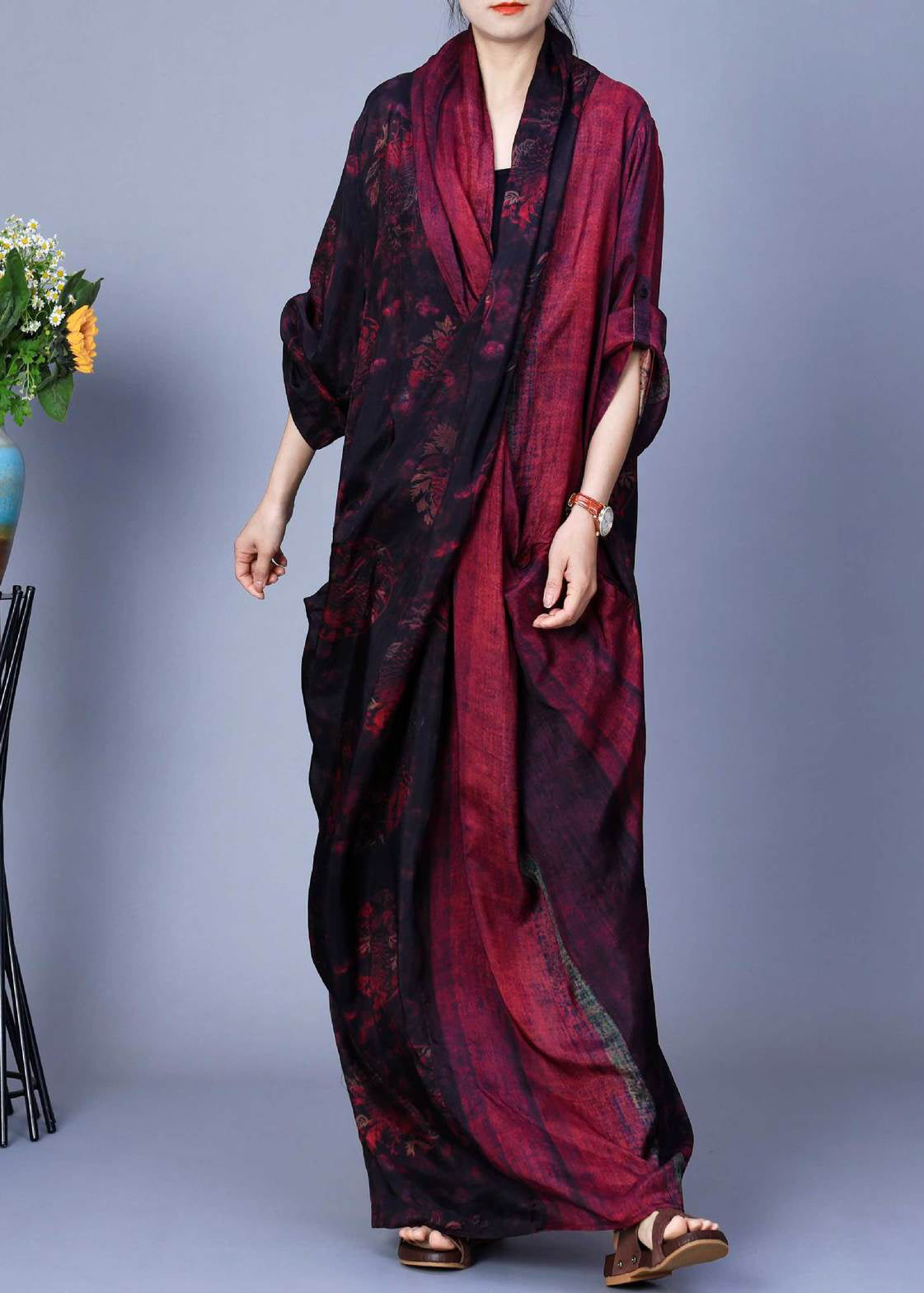 Red Asymmetrical Back Side Open Silk Cotton Dress Spring