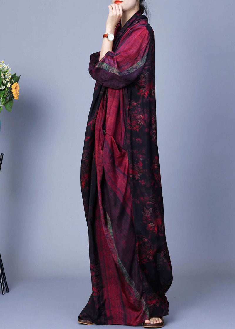 Red Asymmetrical Back Side Open Silk Cotton Dress Spring