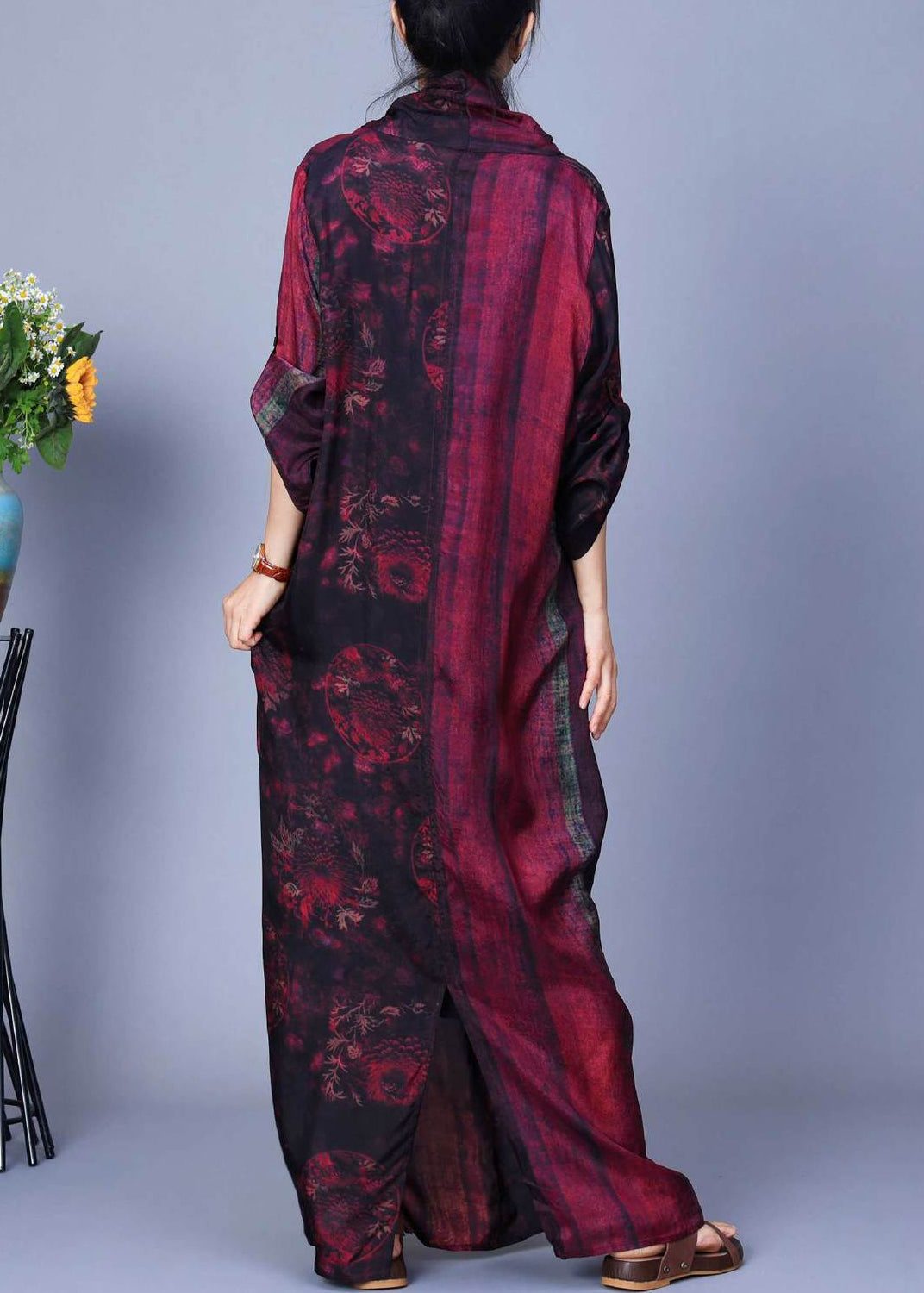 Red Asymmetrical Back Side Open Silk Cotton Dress Spring