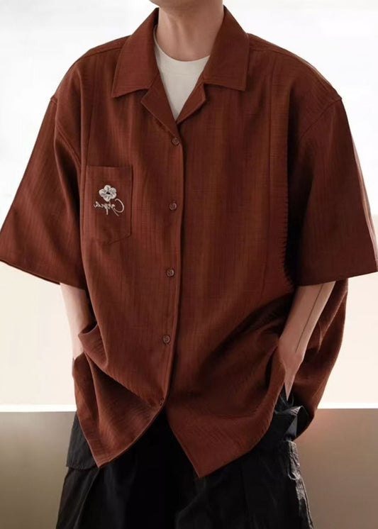 Red Button Cotton Shirts Peter Pan Collar Summer