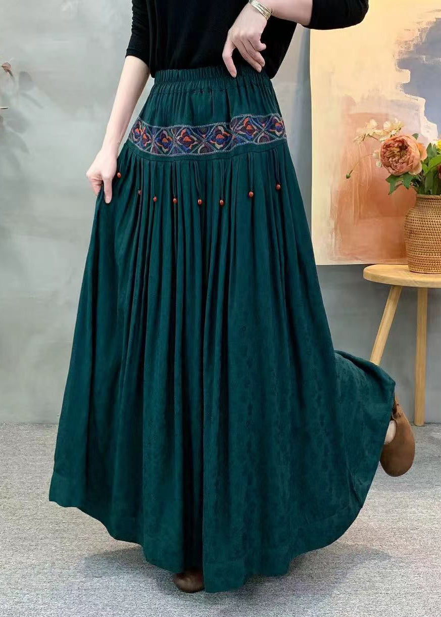 Red Embroidered Wrinkled Pockets Jacquard Silk Skirt Fall