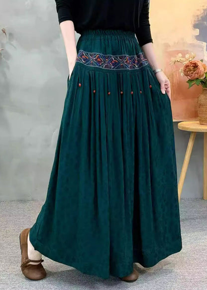 Red Embroidered Wrinkled Pockets Jacquard Silk Skirt Fall