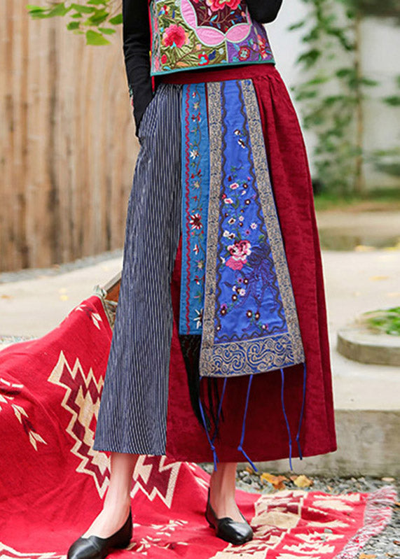 Red Embroideried a Line Skirt Summer