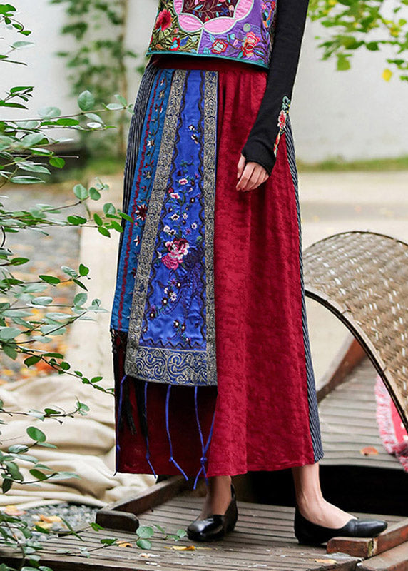 Red Embroideried a Line Skirt Summer