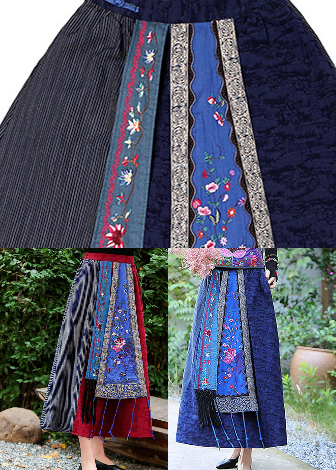 Red Embroideried a Line Skirt Summer